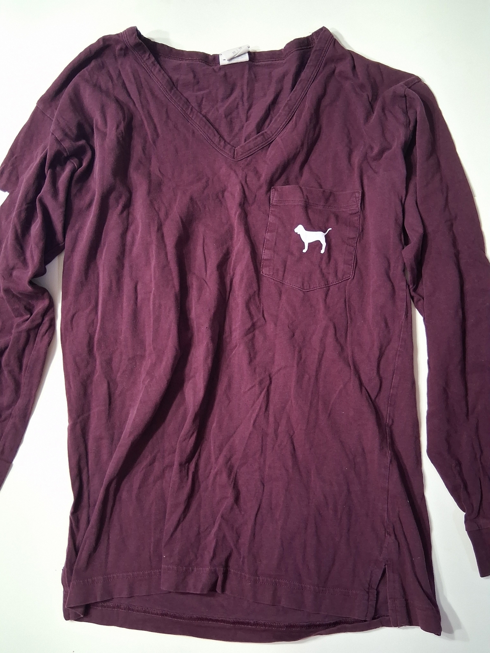 Victoria’s Secret PINK Burgundy Long Sleeve V Neck Pocket Tee XS